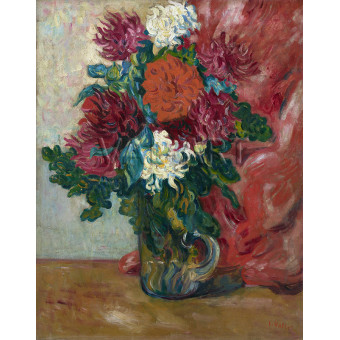 РЕПРОДУКЦИИ НА КАРТИНИ Далии в стъклена кана пред червена завеса (1910)